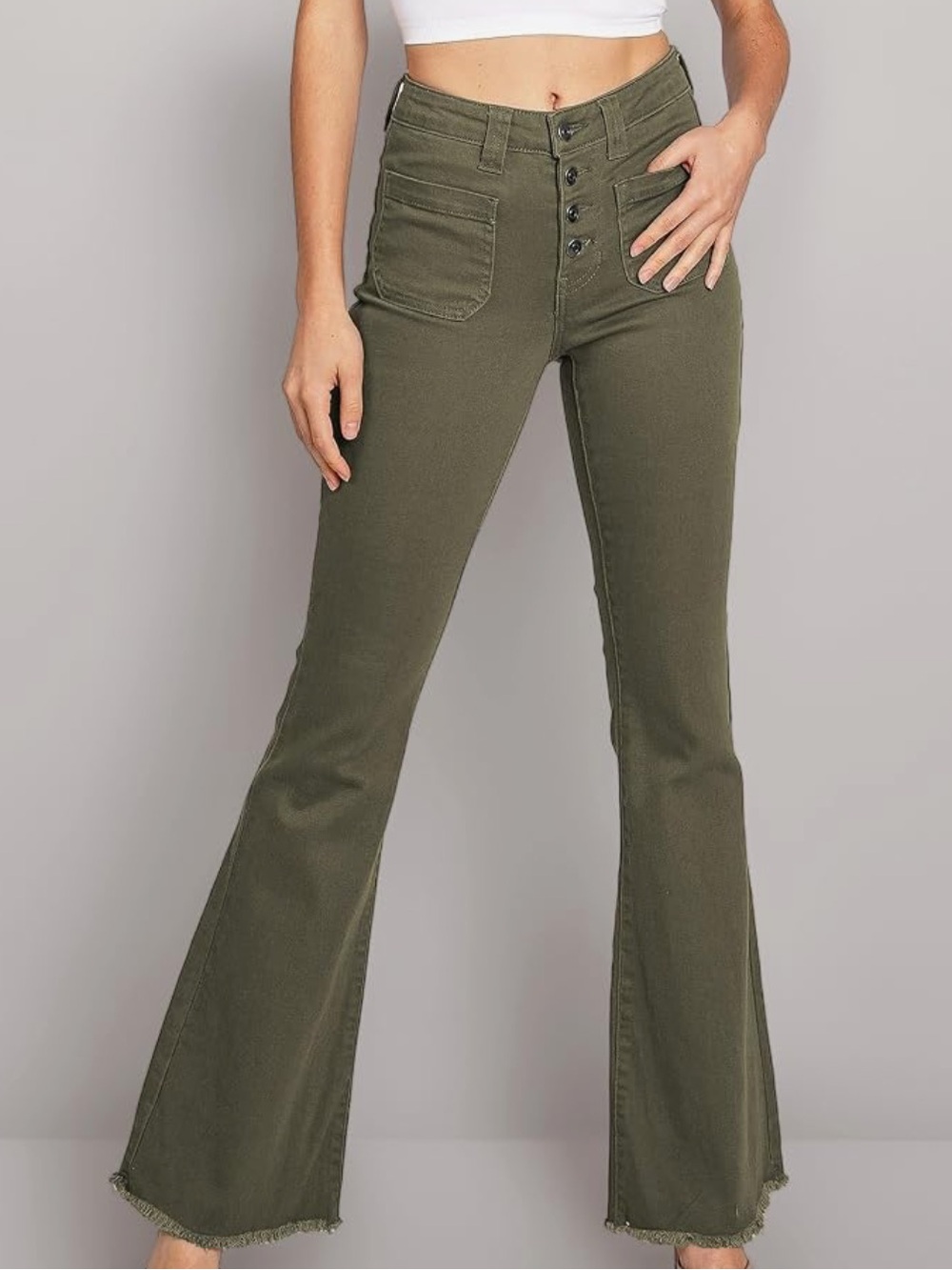 Olive Green High-Rise Flare Jeans - Women's Wide Leg size 5